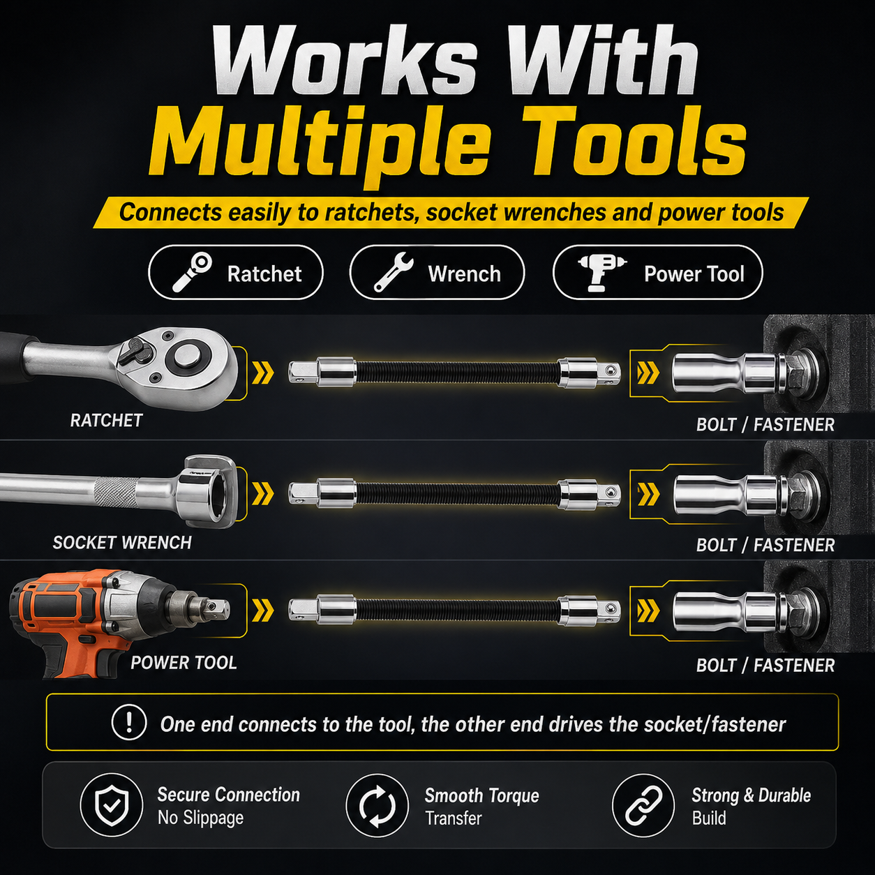 Flexible Socket Extension Rod Set – Bendable Ratchet Adapter for Tight Spaces, Auto Repair & DIY