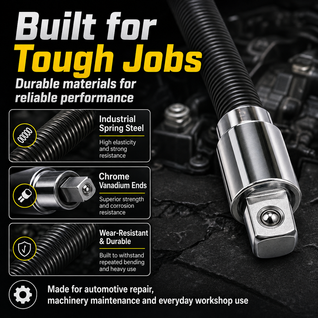 Flexible Socket Extension Rod Set – Bendable Ratchet Adapter for Tight Spaces, Auto Repair & DIY