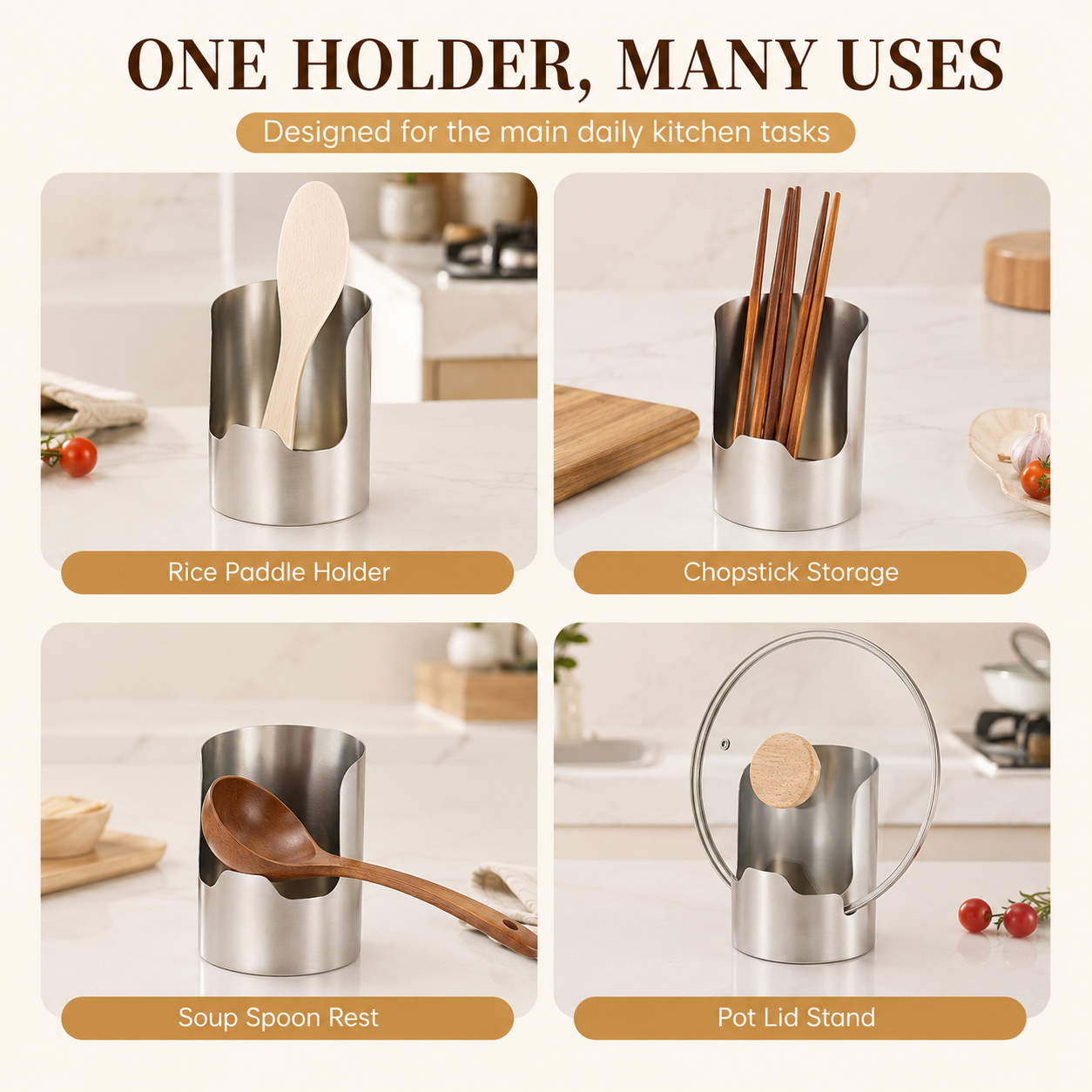 All-in-One Stainless Steel Kitchen Holder – Keep Lids, Spoons & Utensils Neatly Organized✨