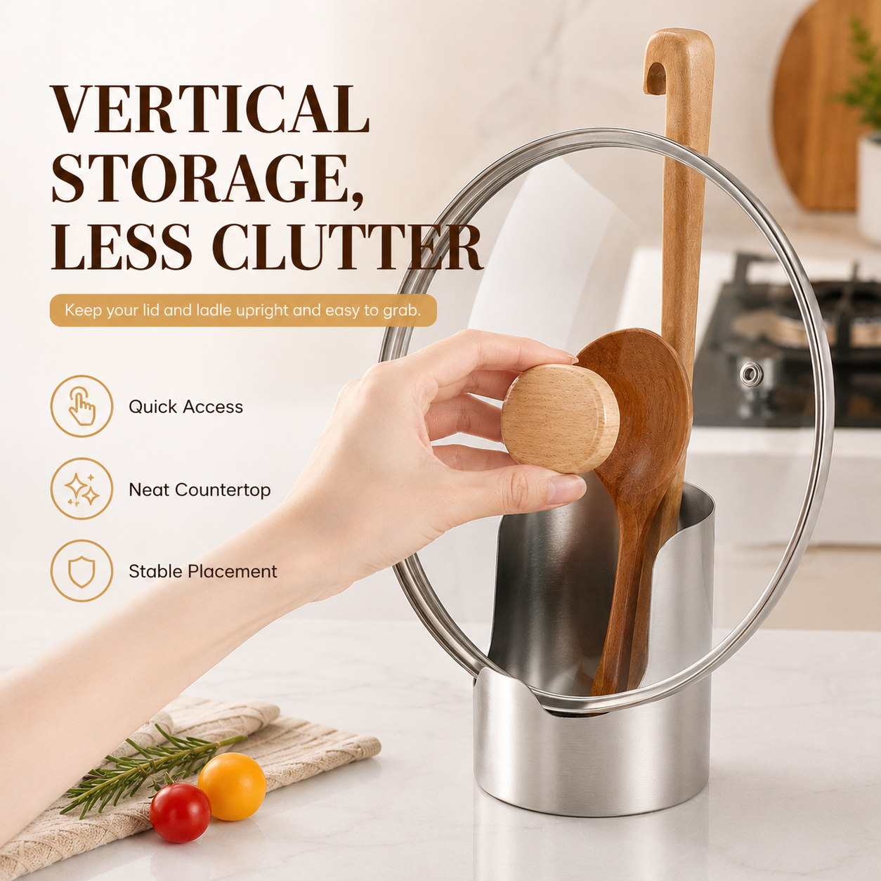 All-in-One Stainless Steel Kitchen Holder – Keep Lids, Spoons & Utensils Neatly Organized✨