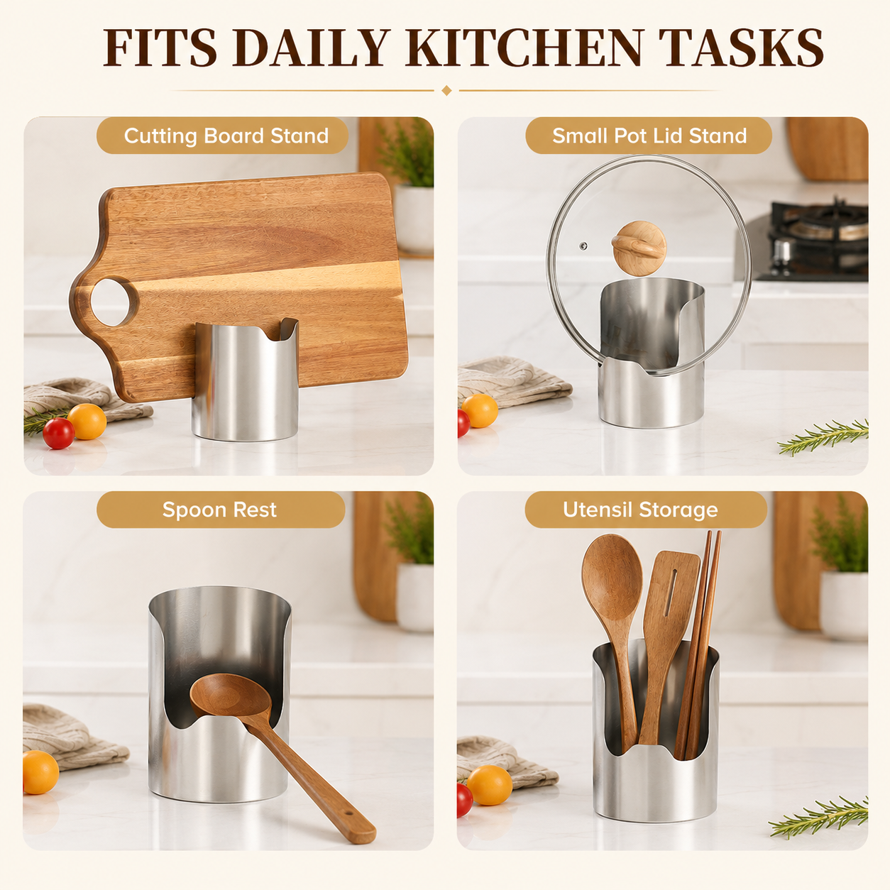 All-in-One Stainless Steel Kitchen Holder – Keep Lids, Spoons & Utensils Neatly Organized✨