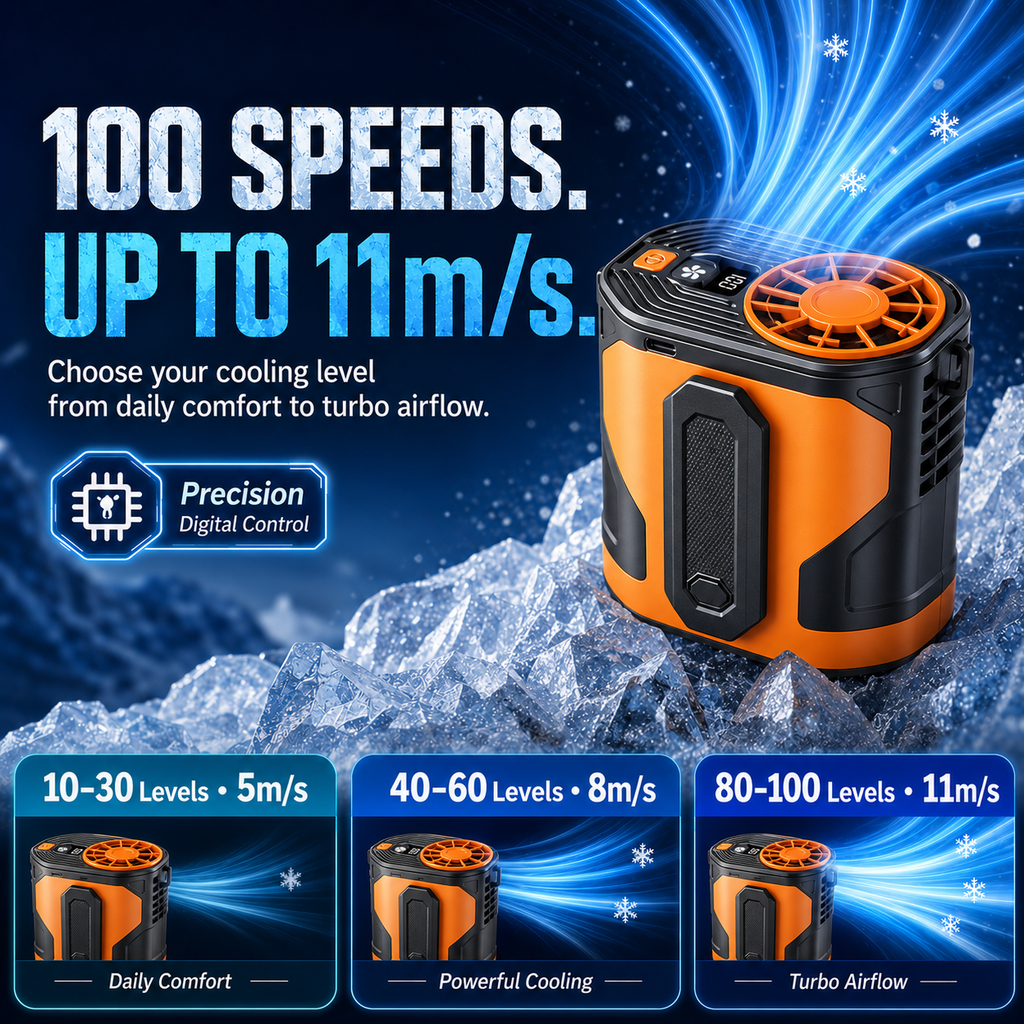 TurboBreeze™ 100-Speed Waist Fan — Powerful Cooling Under Your Shirt, Hands-Free Anywhere ❄️