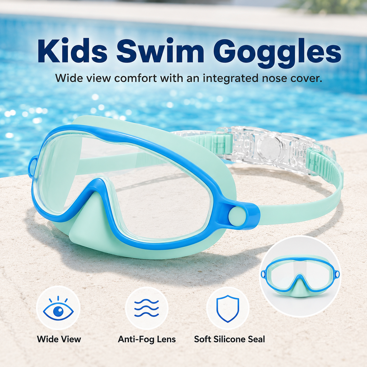 🔥SafeSwim Kids Wide-View Goggles with Nose Cover