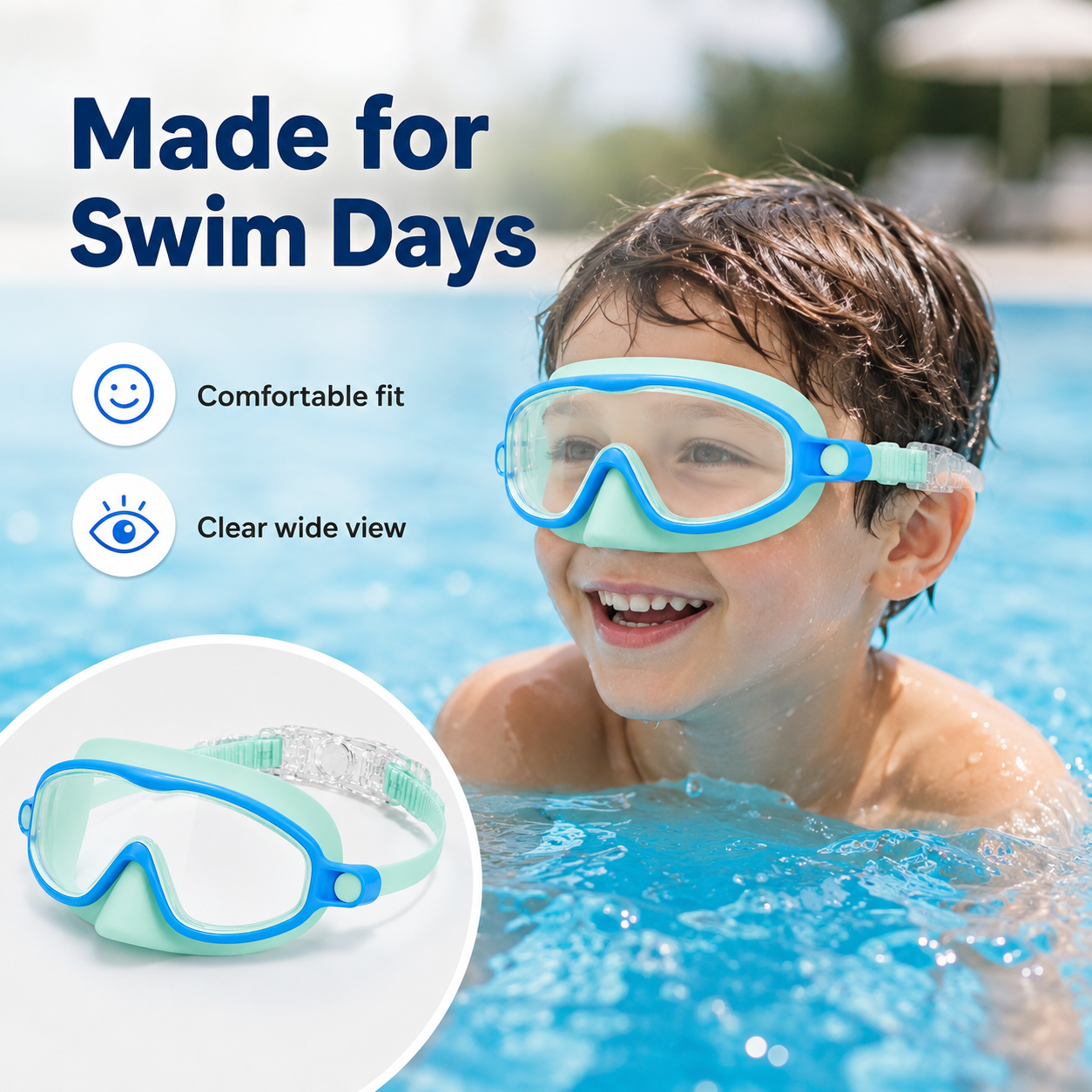 🔥SafeSwim Kids Wide-View Goggles with Nose Cover