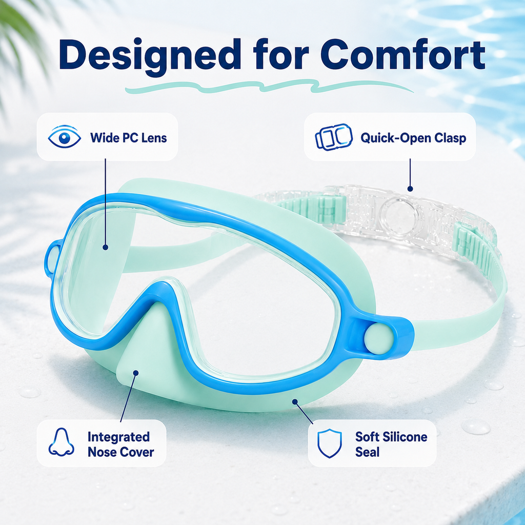 🔥SafeSwim Kids Wide-View Goggles with Nose Cover
