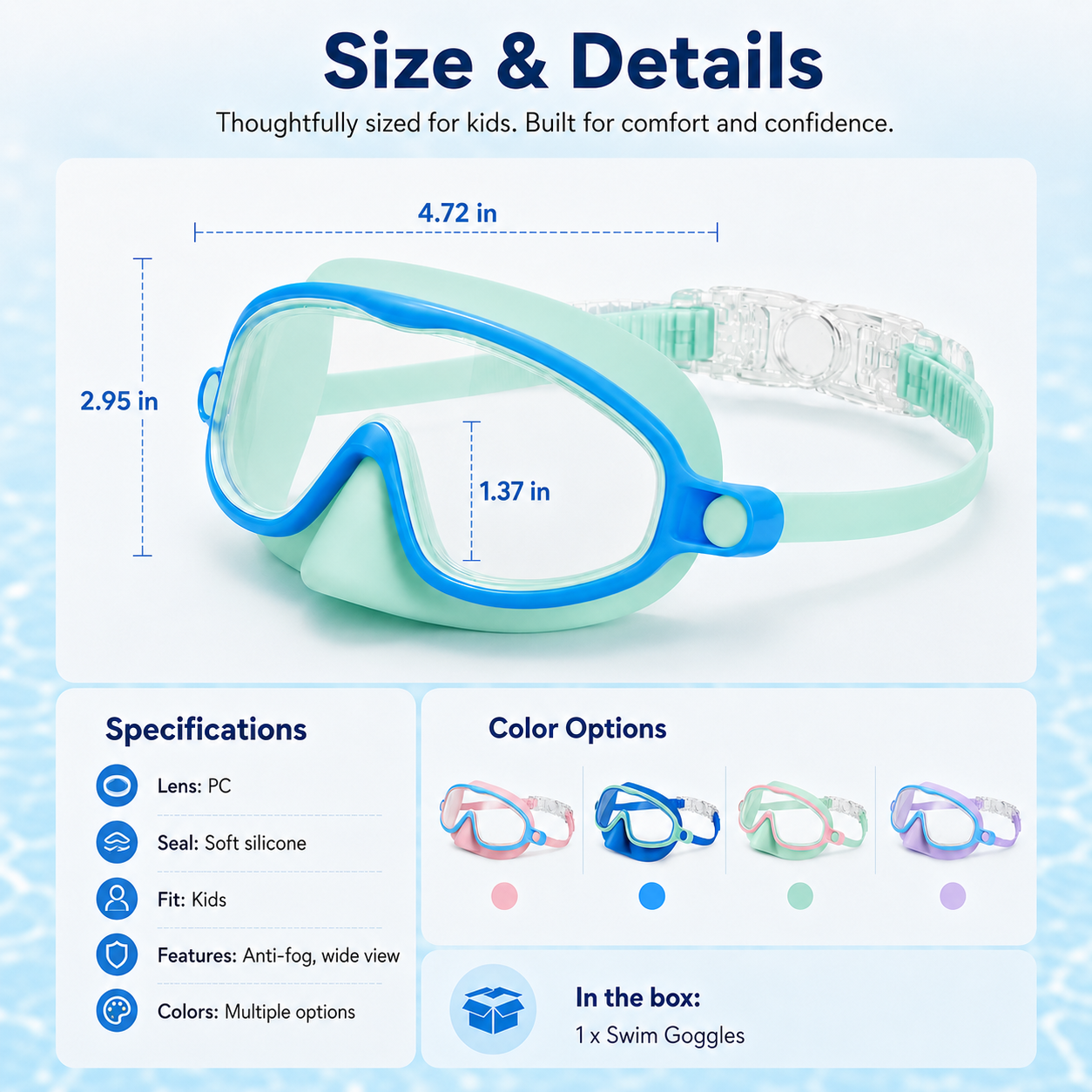 🔥SafeSwim Kids Wide-View Goggles with Nose Cover