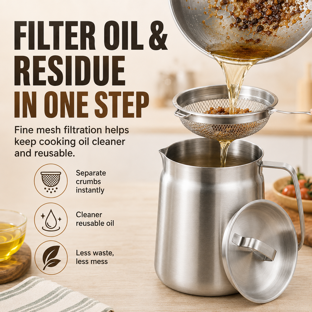 ♻️ Fry, Filter & Reuse Oil™ — 304 Stainless Steel Oil Pot with Fry Basket
