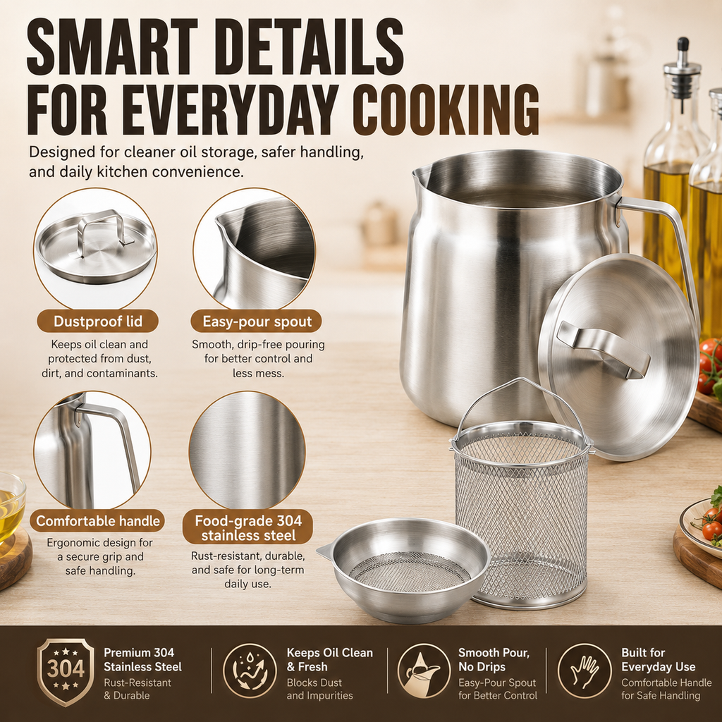 ♻️ Fry, Filter & Reuse Oil™ — 304 Stainless Steel Oil Pot with Fry Basket