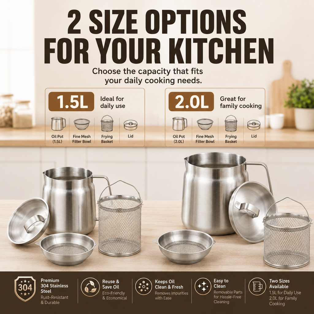 ♻️ Fry, Filter & Reuse Oil™ — 304 Stainless Steel Oil Pot with Fry Basket