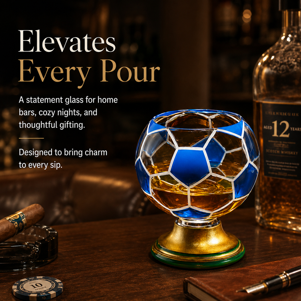 ⚽️360° Rotating Soccer Ball Whiskey Glass with Stainless Steel Ice Ball
