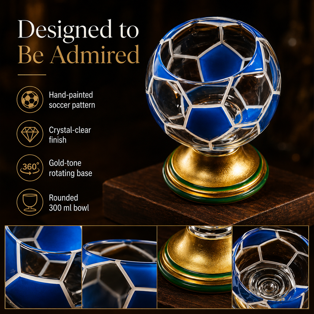 ⚽️360° Rotating Soccer Ball Whiskey Glass with Stainless Steel Ice Ball