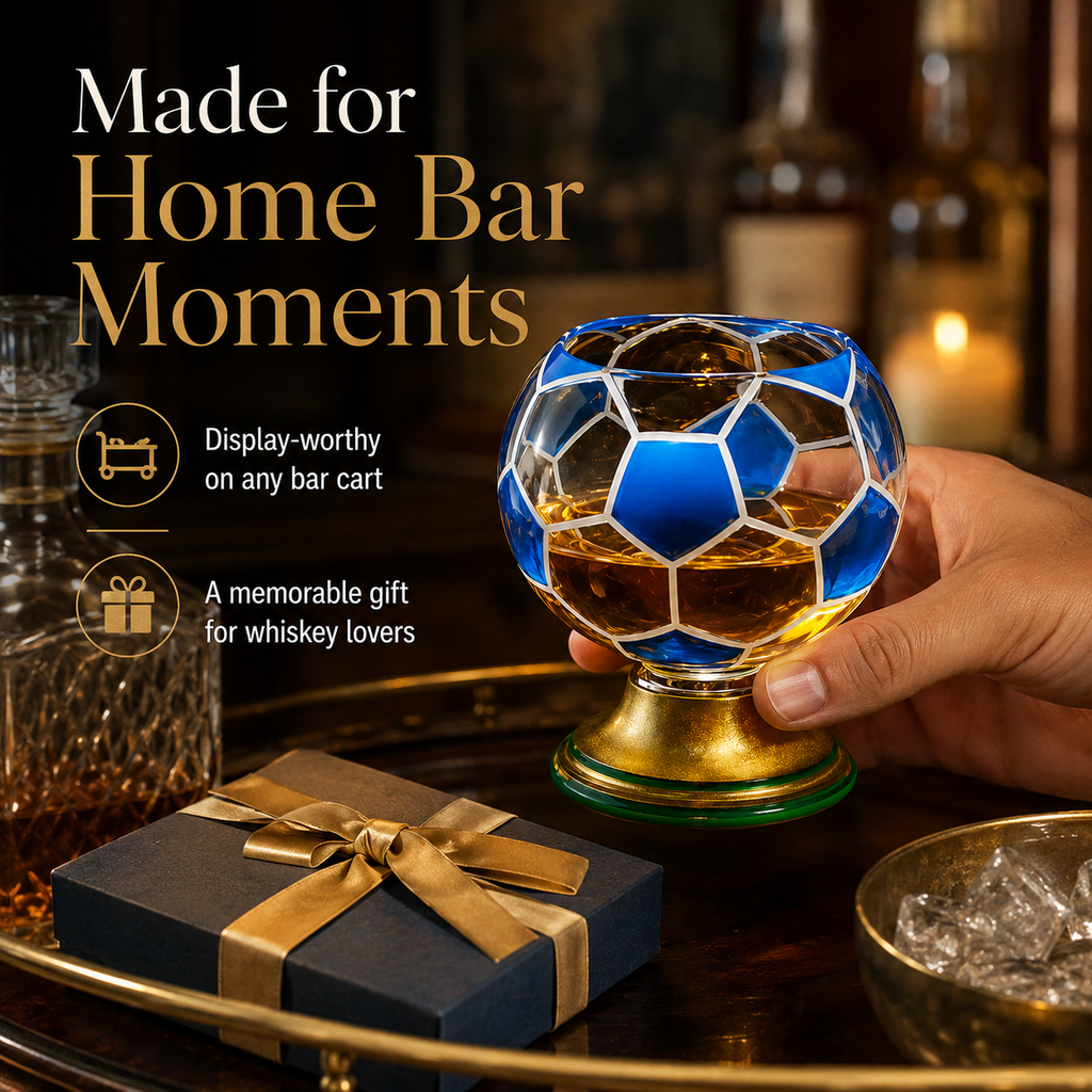 ⚽️360° Rotating Soccer Ball Whiskey Glass with Stainless Steel Ice Ball