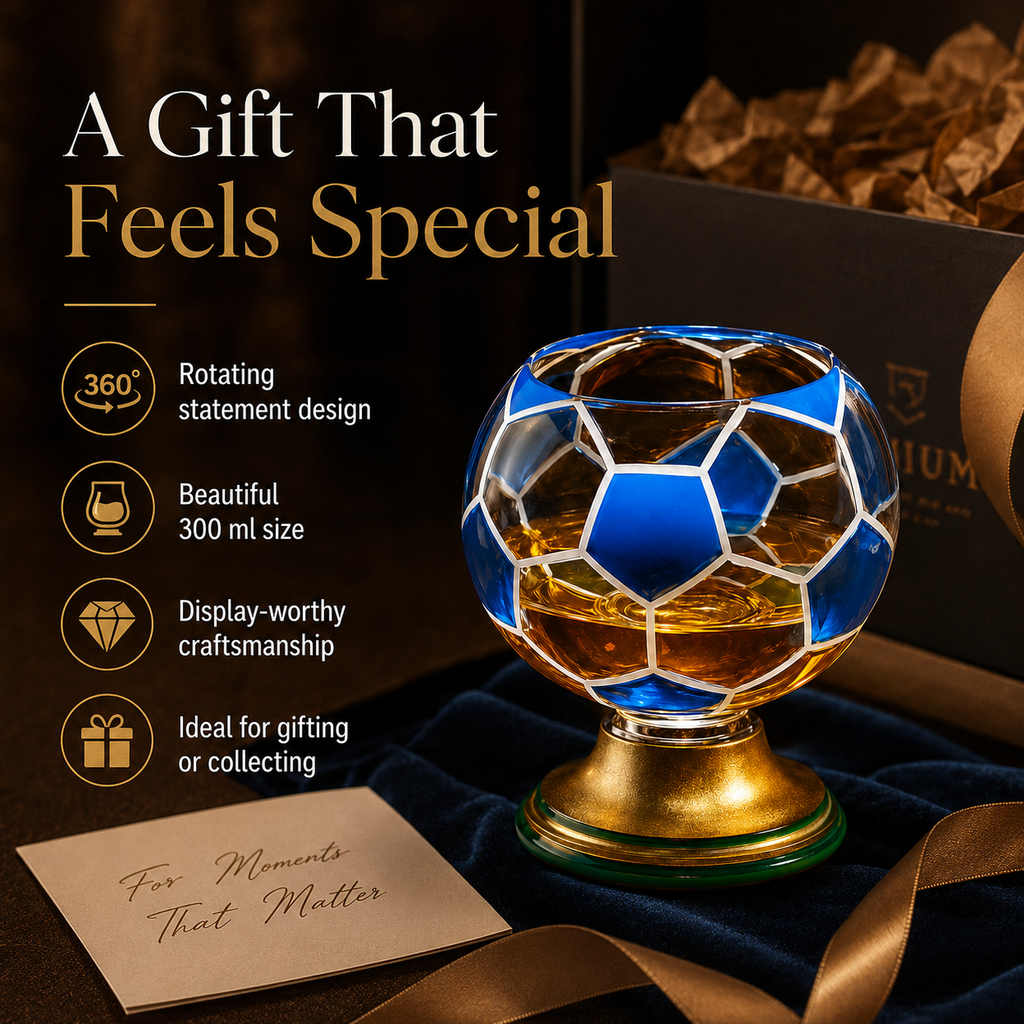 ⚽️360° Rotating Soccer Ball Whiskey Glass with Stainless Steel Ice Ball