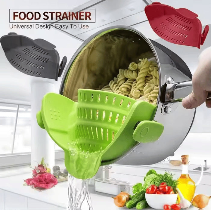 💥Silicone Clip-On Colander & Strainer - Heat Resistant Drain Basket for Pots, Pans, Bowls