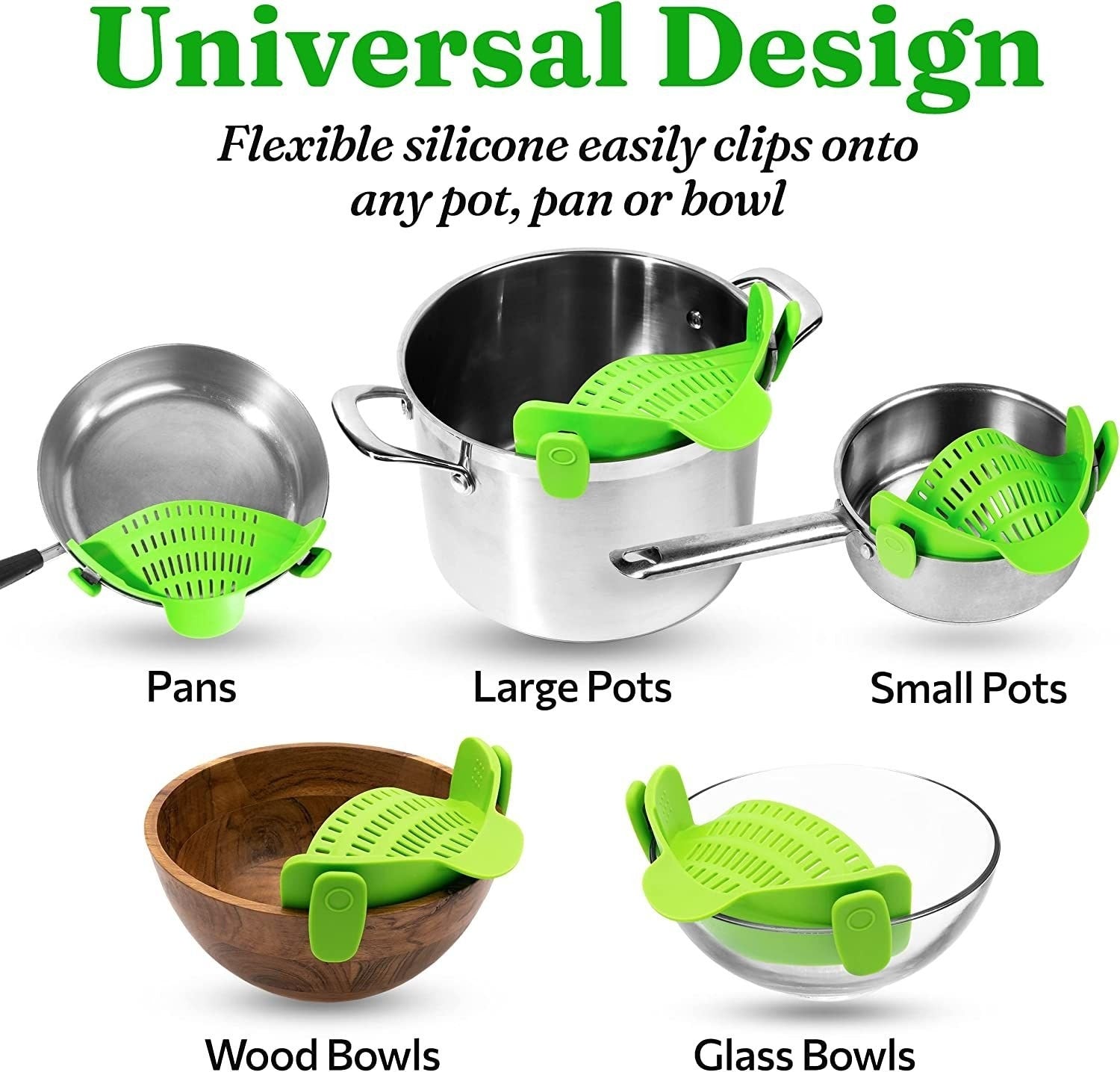 💥Silicone Clip-On Colander & Strainer - Heat Resistant Drain Basket for Pots, Pans, Bowls