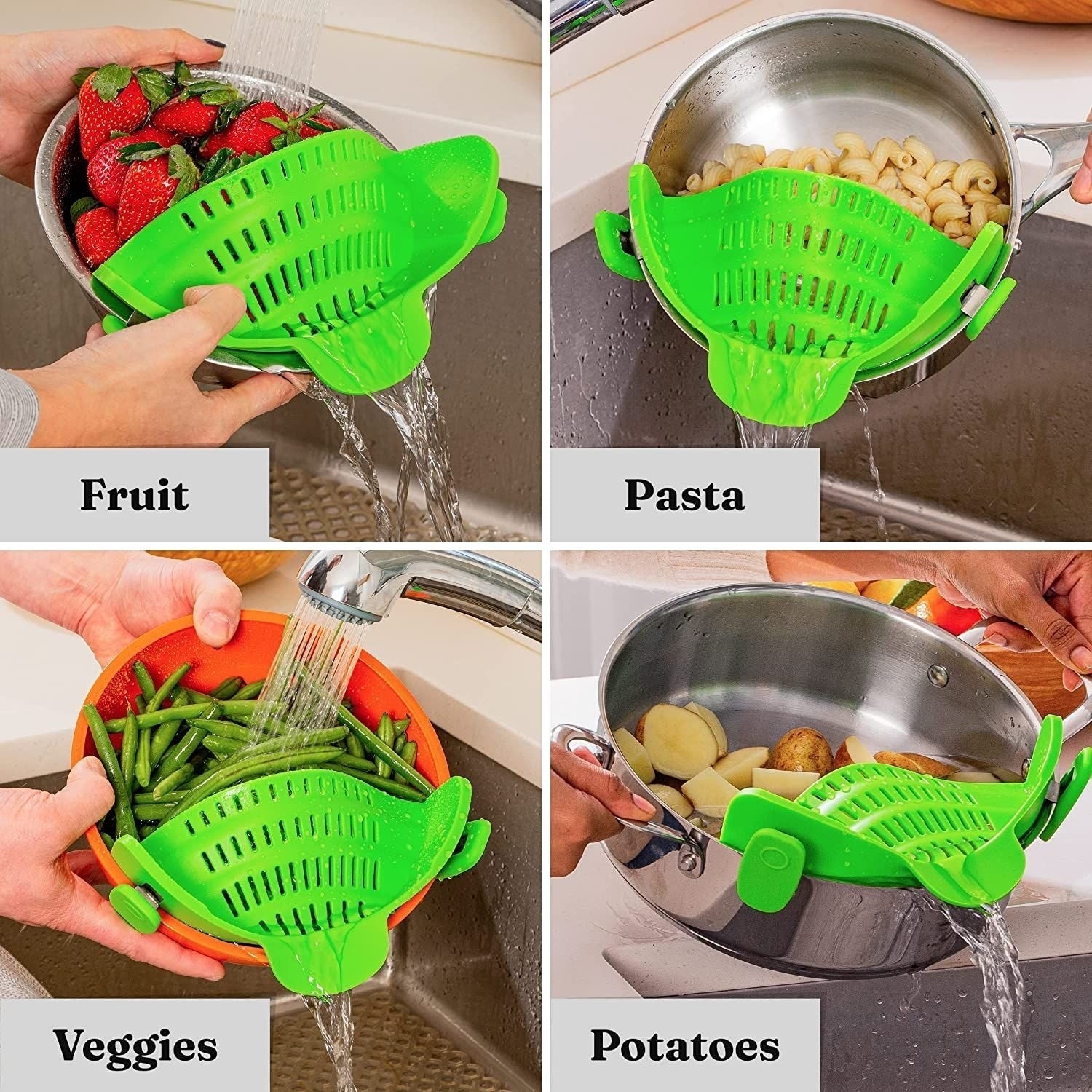 💥Silicone Clip-On Colander & Strainer - Heat Resistant Drain Basket for Pots, Pans, Bowls