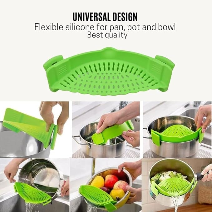 💥Silicone Clip-On Colander & Strainer - Heat Resistant Drain Basket for Pots, Pans, Bowls