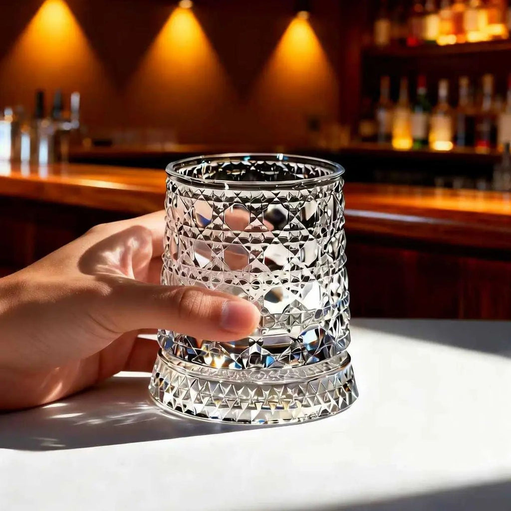Luxury 360° Spinning Crystal Glass – Star-Cut Stress Relief Whiskey & Wine Glass, Elegant European Barware Gift，Rotating Glass Cup Spinning Glass Cup
