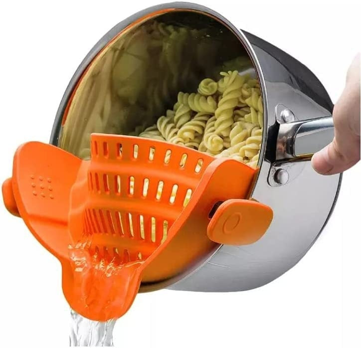 💥Silicone Clip-On Colander & Strainer - Heat Resistant Drain Basket for Pots, Pans, Bowls