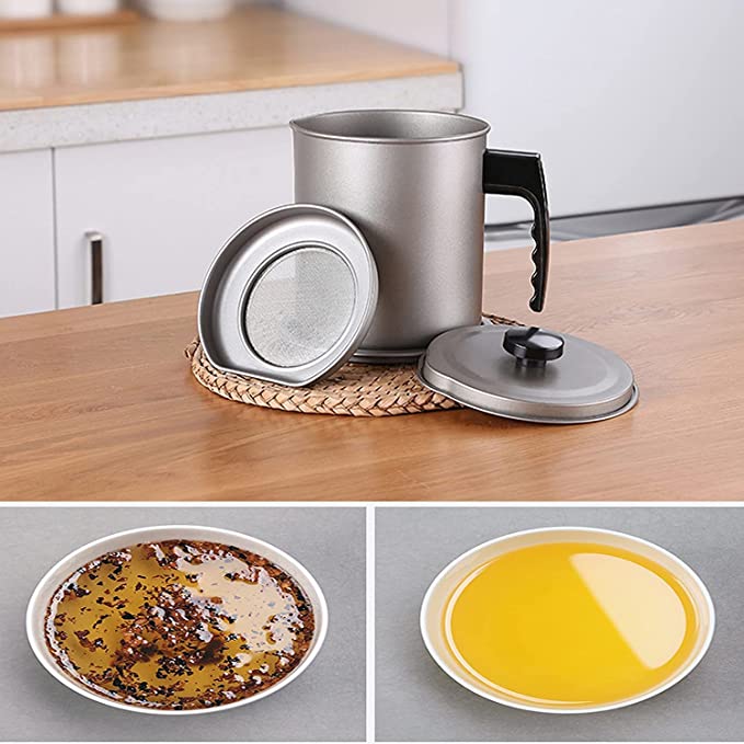 🍳 LIMITED-TIME 50% OFF! ✨ 304 Stainless Steel Oil Keeper with Filter – Food-Grade, Fine Mesh, Drip-Proof 🛡️
