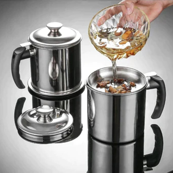 🍳 LIMITED-TIME 50% OFF! ✨ 304 Stainless Steel Oil Keeper with Filter – Food-Grade, Fine Mesh, Drip-Proof 🛡️