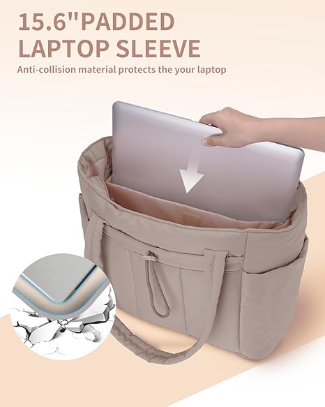 💕🎁Wandering Nature Puffer Tote Bag with Cup Holder & Laptop Compartment & Trolley Sleeve for Travel, Work, Nurse, Women