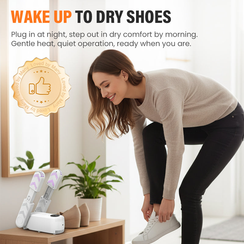 🥳2026 HOT SALE🥳💞50K+ SOLD!👟🌧️ 50% OFF! Portable Electric Shoe Dryer – Dries wet shoes overnight. Kills odor-causing bacteria. Perfect for rainy British weather. 🔋☔