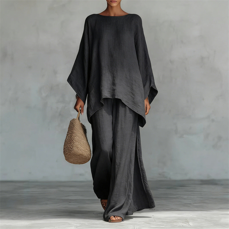 Women's Loose Fit Long Sleeve Top & Wide Leg Pants Set