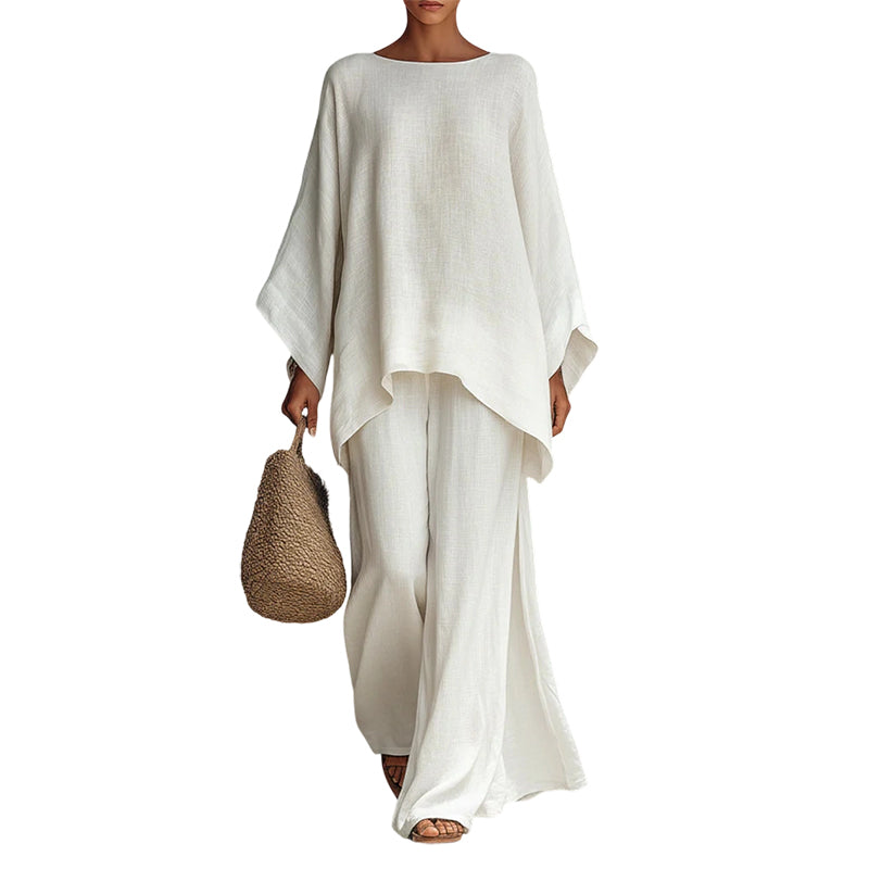 Women's Loose Fit Long Sleeve Top & Wide Leg Pants Set