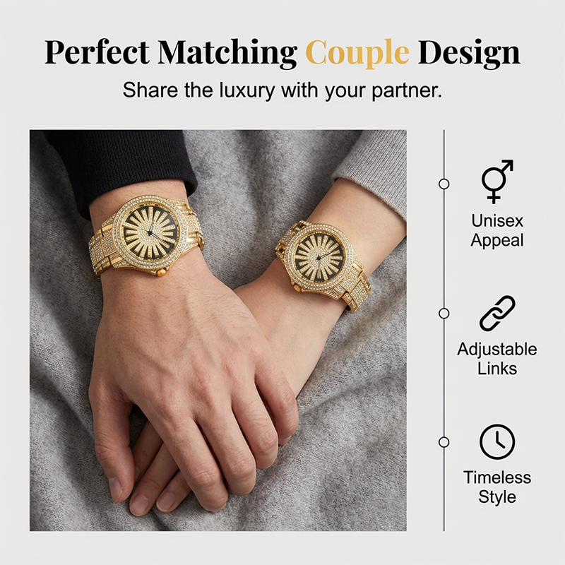 Men's Iced-Out Watch with Rotating Dial – Sparkling Crystals, Precise Quartz & Butterfly Clasp