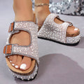 Double Buckle Cork Slide Sandals – Sparkling, Comfy & Effortlessly Chic – Perfect for Summer & Beach ✨