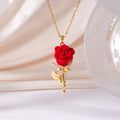 ✨ Elegant Red Rose Pendant Necklace – Velvet Bloom, Crystal Accents, Gold-Tone ✨