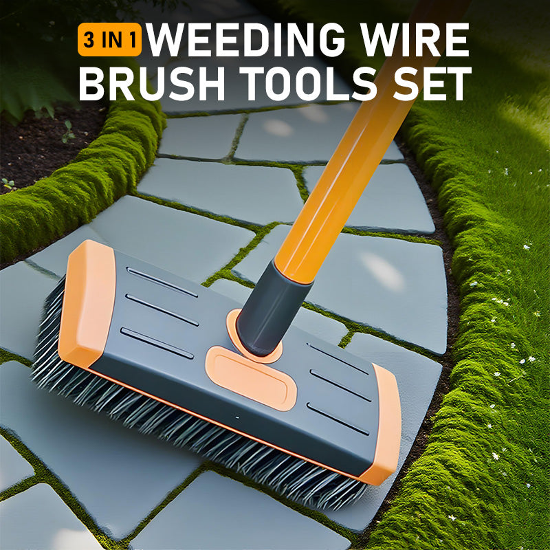 3-in-1 Weed Wire Brush Set – Durable Steel Brushes, Ergonomic Handle & Ideal for Patios, Driveways & Garden Paths 🏡