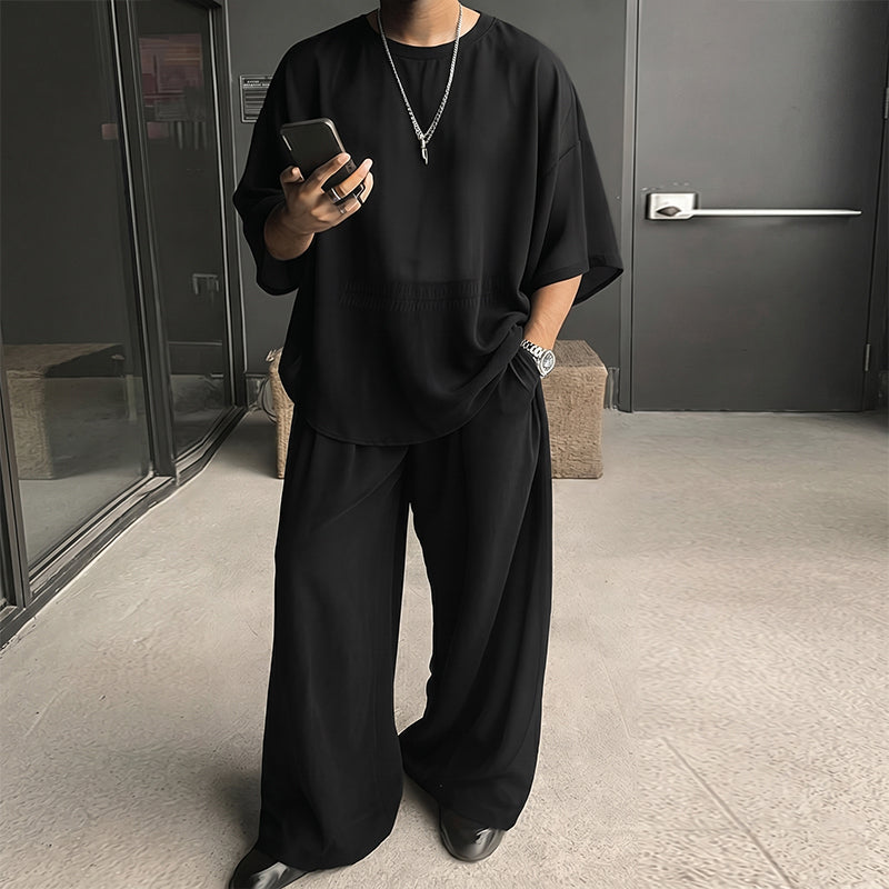 Men's Casual Loose T-shirt & Wide Pants 2-Piece Set – Streetwear Matching Outfit – Daily Lounge & Comfortable Fit 🌟