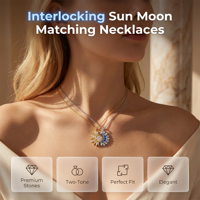 📢📢50% OFF !! ⏰Sun and Moon Pendant Necklace with Rhinestones