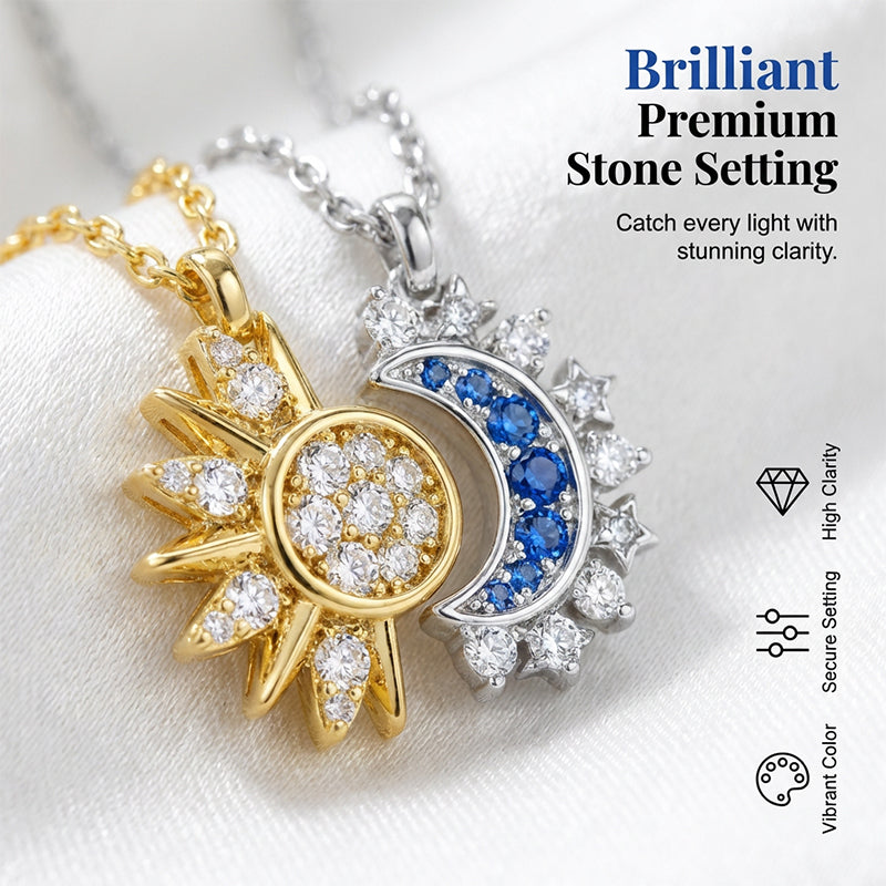 📢📢50% OFF !! ⏰Sun and Moon Pendant Necklace with Rhinestones