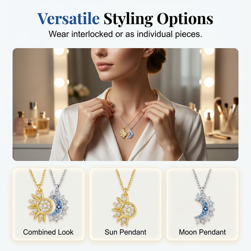 📢📢50% OFF !! ⏰Sun and Moon Pendant Necklace with Rhinestones