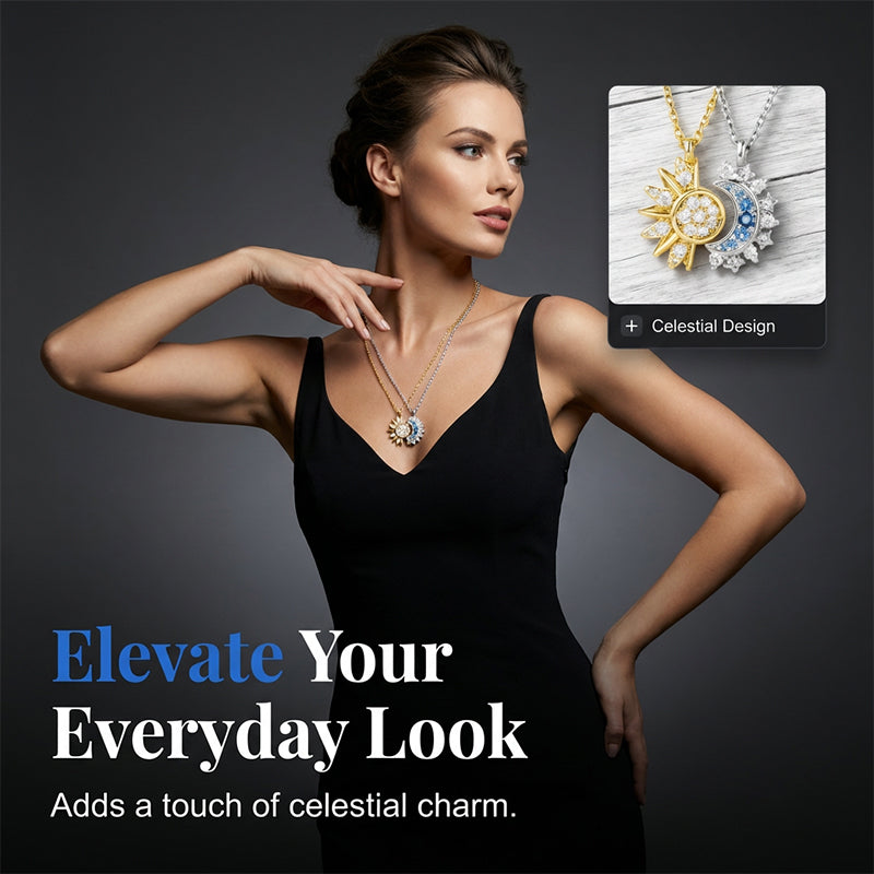 📢📢50% OFF !! ⏰Sun and Moon Pendant Necklace with Rhinestones