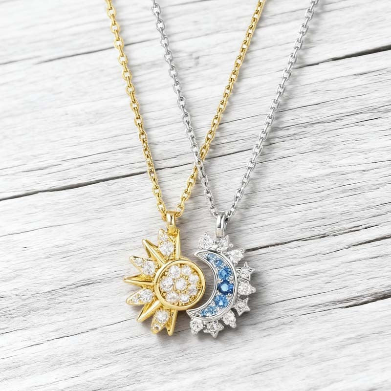 📢📢50% OFF !! ⏰Sun and Moon Pendant Necklace with Rhinestones