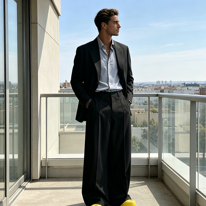 Men's Minimalist Wide-Leg Pants-Structured Seams & Premium Fabric