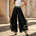 Women's Wide-Leg Pants – Flowy, Gold Trim, Elegant, Versatile