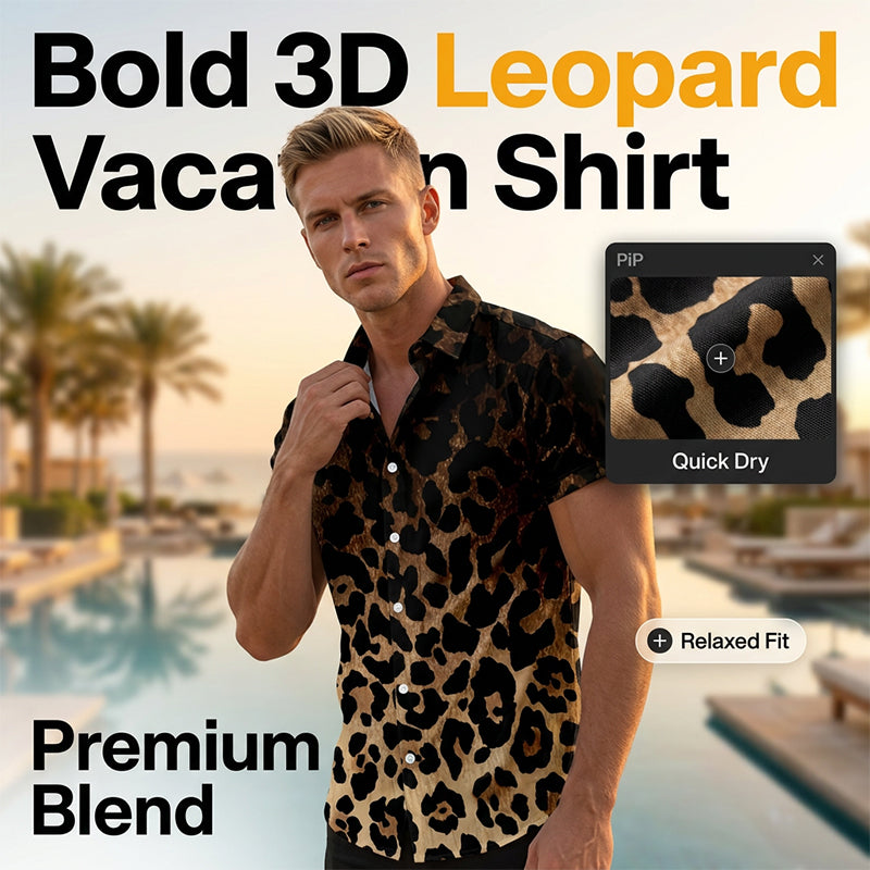 Men's Short Sleeve Leopard Print Button Down Shirt