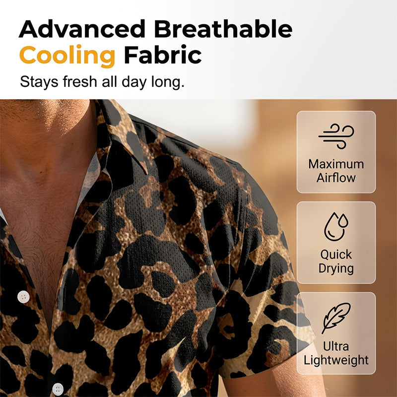 Men's Short Sleeve Leopard Print Button Down Shirt