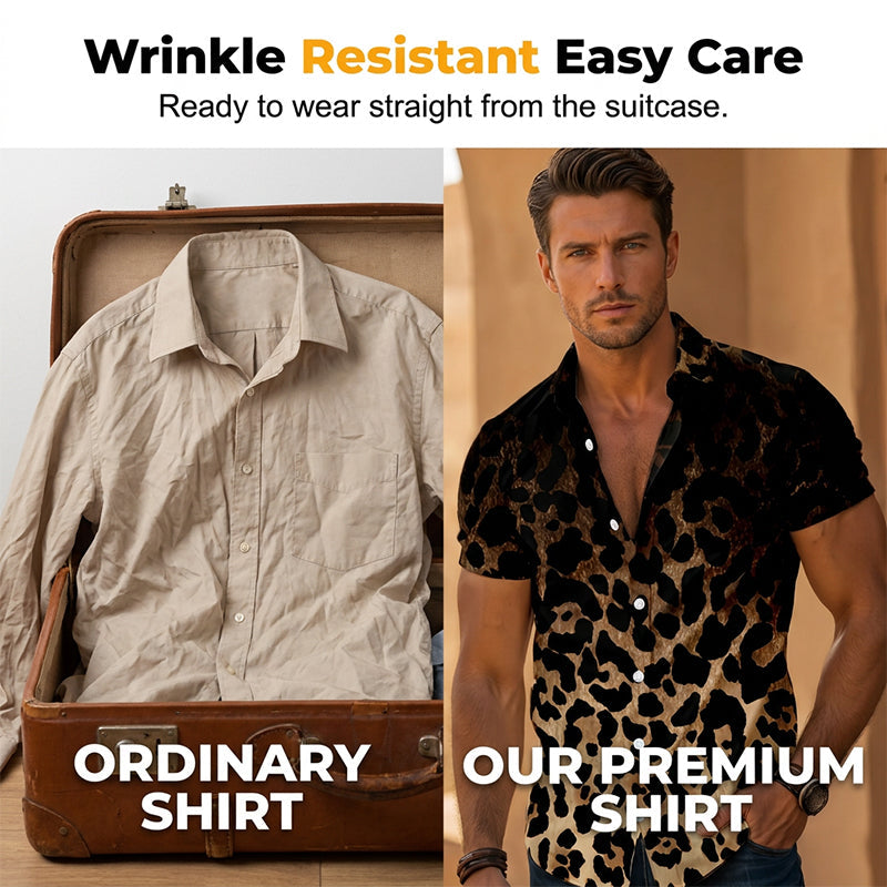 Men's Short Sleeve Leopard Print Button Down Shirt
