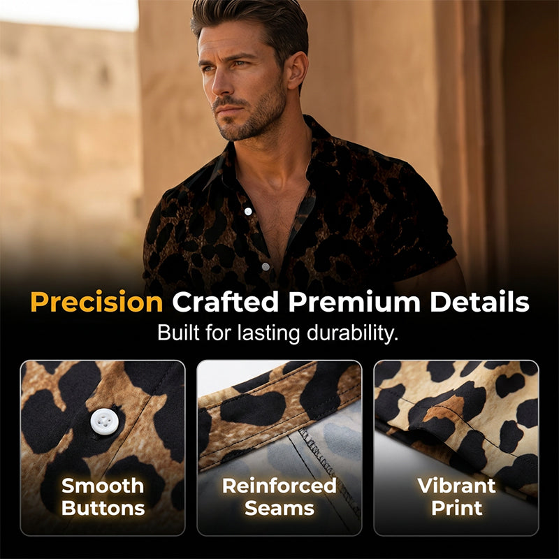 Men's Short Sleeve Leopard Print Button Down Shirt