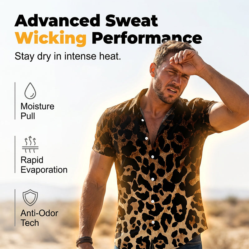 Men's Short Sleeve Leopard Print Button Down Shirt
