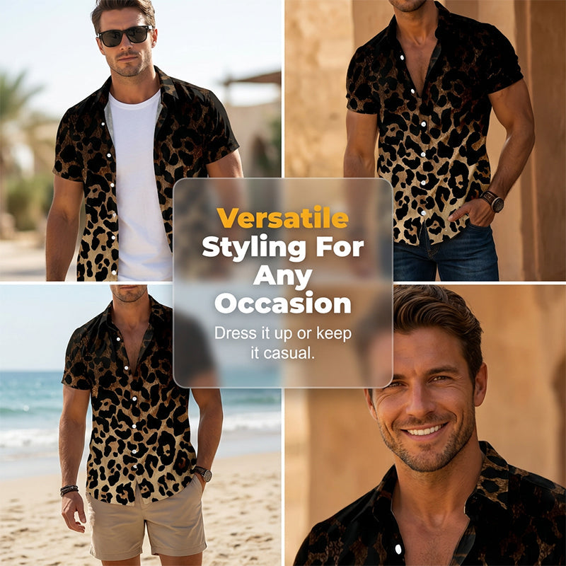 Men's Short Sleeve Leopard Print Button Down Shirt