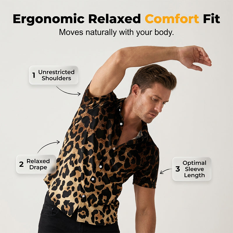 Men's Short Sleeve Leopard Print Button Down Shirt