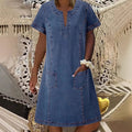 📢📢50% OFF !! ⏰Women's Short Sleeve V-Neck Denim Dress
