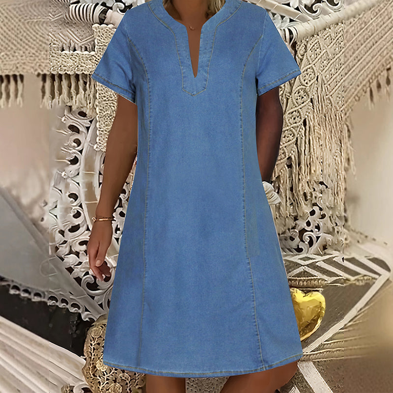 📢📢50% OFF !! ⏰Women's Short Sleeve V-Neck Denim Dress